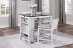 Transitional Design White and Gray Finish 3-piece Pack Counter Height Set Table w Display Shelf USB ports and 2x Counter Height Chairs Fabric Upholste