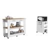 Tournament 6-Shelf 1-Door 3-Drawer 2-piece Kitchen Set, Kitchen Island and Kitchen Cart White and Light Oak