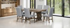 TOPMAX Mid-Century Solid Wood 7-Piece Dining Table Set Extendable Kitchen Table Set with Upholstered Chairs and 12" Leaf for 6