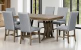 TOPMAX Mid-Century Solid Wood 7-Piece Dining Table Set Extendable Kitchen Table Set with Upholstered Chairs and 12" Leaf for 6