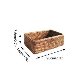 3pcs Hand-Woven Rattan Wicker Basket Fruit Tea Snack Bread Basket Cosmetic Rectangular Storage Box Household Kitchen Room Supply (Ships From: China, Color: 1pcs small)