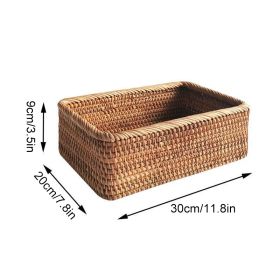 3pcs Hand-Woven Rattan Wicker Basket Fruit Tea Snack Bread Basket Cosmetic Rectangular Storage Box Household Kitchen Room Supply (Ships From: China, Color: 1pcs large)