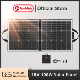 FF Flashfish 100W 18V Portable Solar Panel 5V USB Foldable Solar Cell Battery Charger Monocrystalline Outdoor Power Supply RV (Wattage: 100W, Voltage: 18V)