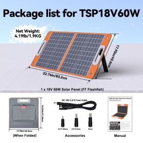 FF Flashfish 18V 60W Foldable Solar Panel Portable Solar Charger with DC Output USB-C QC3.0 for Phones Tablets Camping RV Trip (Color: TSP18V60W)