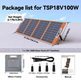 FF Flashfish 18V 60W Foldable Solar Panel Portable Solar Charger with DC Output USB-C QC3.0 for Phones Tablets Camping RV Trip (Color: TSP18V100W)