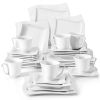 MALACASA Amparo 30/60 Piece White Porcelain Dinnerware Set Cups Saucers Dessert Soup Dinner Plates Service for 6/12 Persone